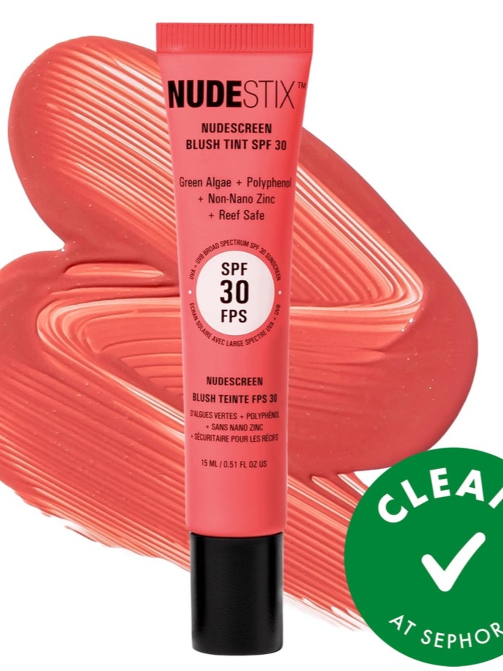 NUDESTIX Nudescreen Blush Tint SPF 30 — Strawberry Sunburst Coral Red